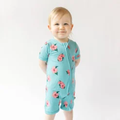 Zippered Shortall Romper in Hibiscus