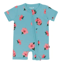 Zippered Shortall Romper in Hibiscus