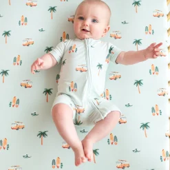 Zippered Shortall Romper in Dew Surf