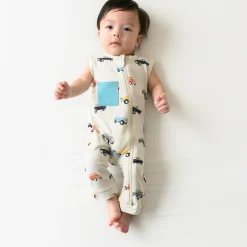 Zippered Sleeveless Romper in Vintage Truck