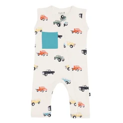 Zippered Sleeveless Romper in Vintage Truck