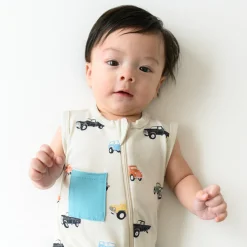 Zippered Sleeveless Romper in Vintage Truck