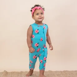 Zippered Sleeveless Romper in Hibiscus