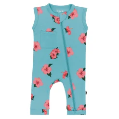 Zippered Sleeveless Romper in Hibiscus