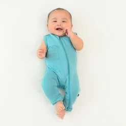 Zippered Sleeveless Romper in Makai